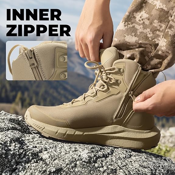 NORTIV 8 Botas de Senderismo Táctical para Hombre Ligeras con Suela Acolchada para Trabajo todo el día Cremallera Lateral Motocicleta Combate